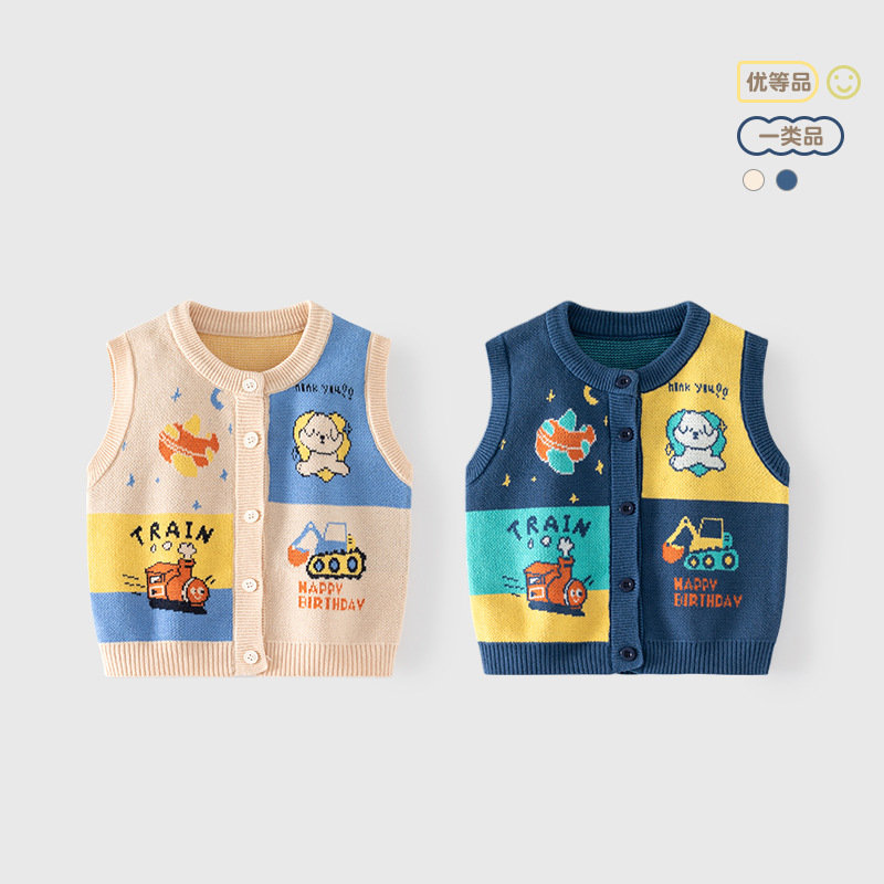 Babyu color de dibujos animados a juego chaleco de los niños primavera y otoño puro algodón clase A bebé chaleco de punto bebé chaleco cardigan