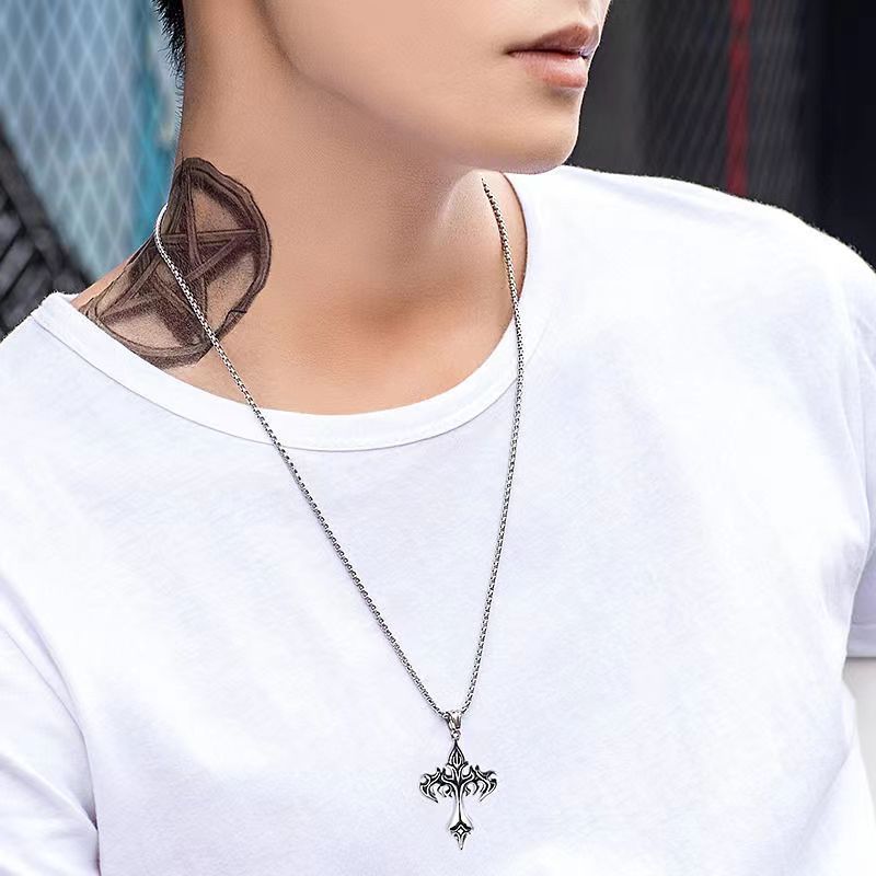 box chain Chain Type 1 Piece Quantity Daily Occasion Punk Modern Style Cross Flame Stainless Steel Alloy Plating Men's Long Necklace