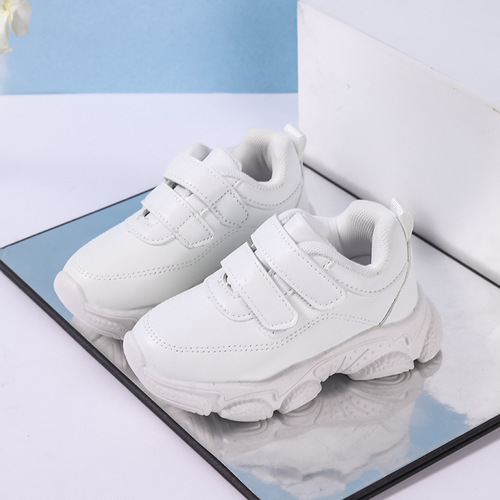 Children's White Sneakers Spring 2026 New Dad Shoes for Boys and Girls, Middle-Size Kids Leather Surface White Sports Shoes