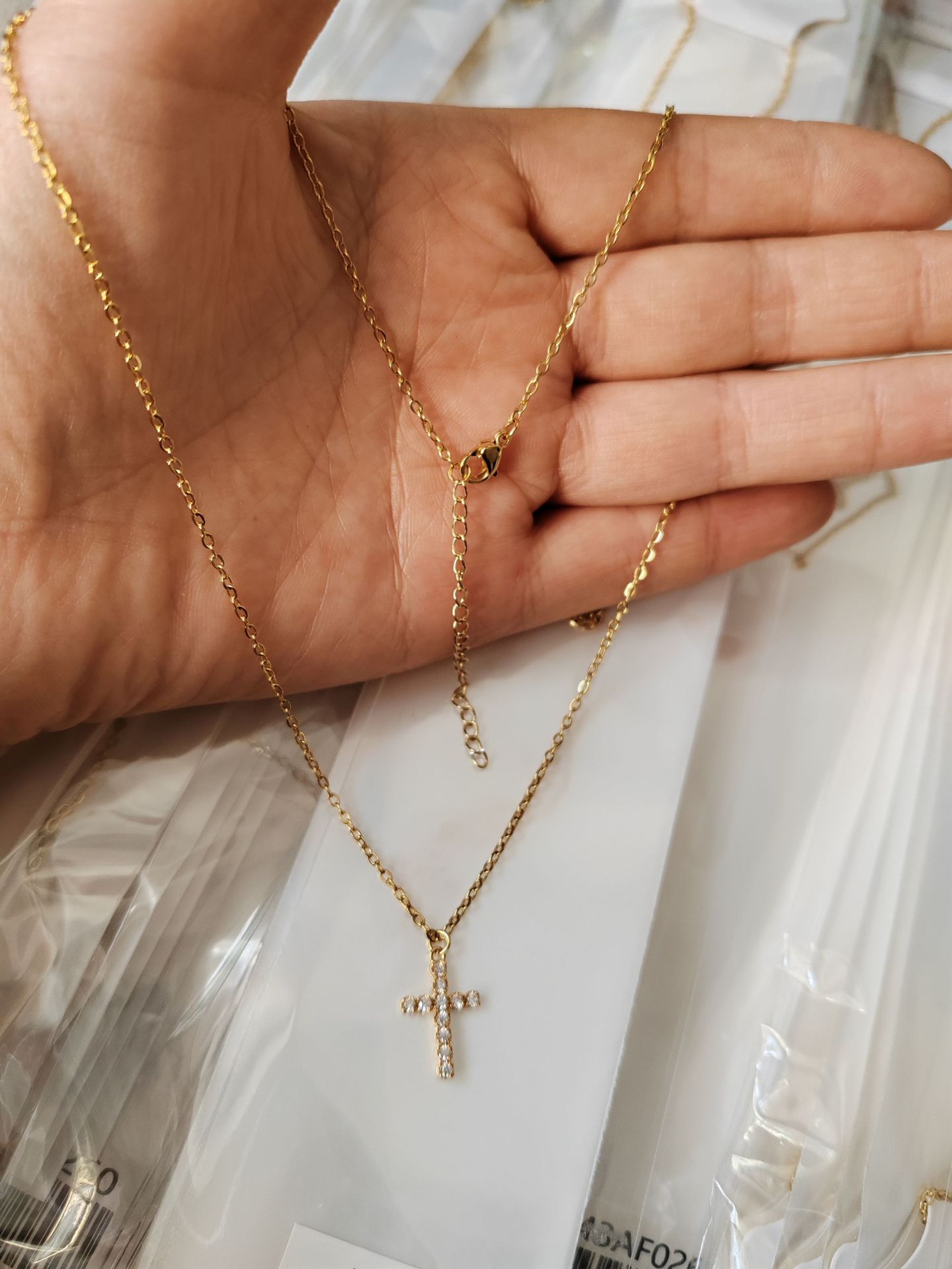 Fashion Cross Stainless Steel Inlay Zircon Pendant Necklace_colorza_7