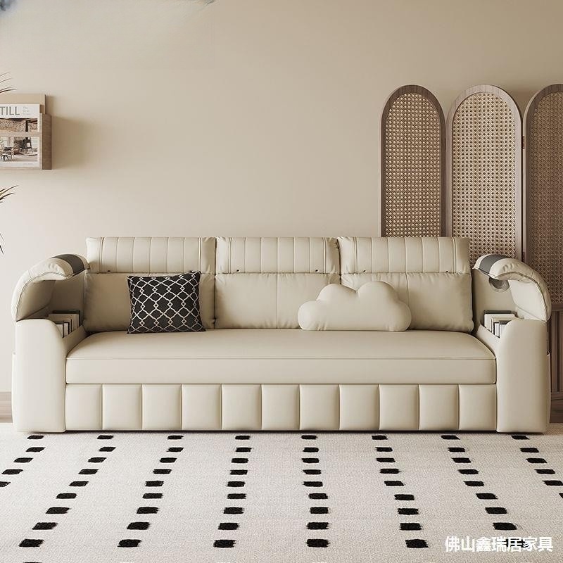 New Small Apartment Living Room Single and Double Cat Scratch Leather Sofa Sofa Bed All-In-One Dual-Purpose Multi-Functional Foldable Storage