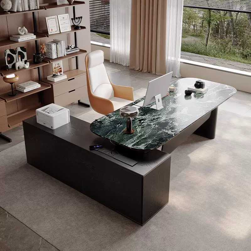 轻奢现代岩板办公桌实木总裁老板桌设计感主管大班台2025新款