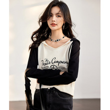 G9033春季新款清爽感棉实穿耐穿连帽长袖T恤女减龄独特别致小上衣