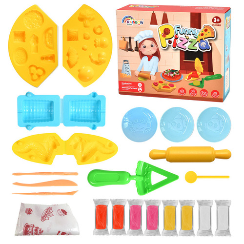 Small Wheat Colored Clay Pizza Mold Children's Space Modeling Clay Playdough Toy Set Gift Box for Boys and Girls 3