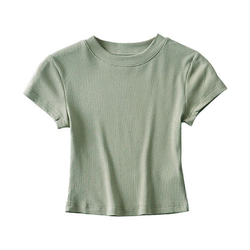 Summer Trendy Ultra-Hot Straight Shoulder Short-Sleeve T-Shirt for Women, Slimming and Body-Concealing, Ideal as a Nippleless Underlayer, High-Waisted and Sensual Short Top