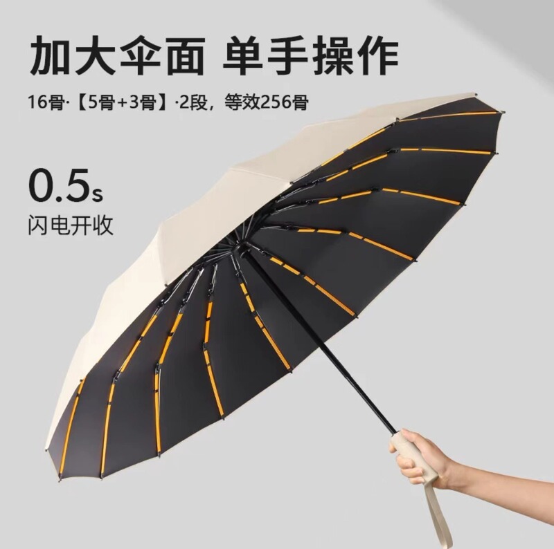 256-Rib Fully Automatic Large Umbrella, Sunshade Umbrella with Black Coating, Reinforced Storm-Resistant, Dual-Use for Sun and Rain, with Advertising Printing 256-Rib Fully Automatic Large Umbrella, Sunshade Umbrella with Black Coating, Reinforced Storm-Resistant, Dual-Use for Sun and Rain, with Advertising Printing