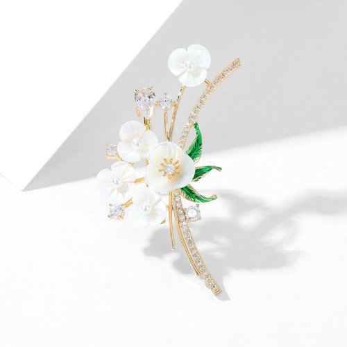 Retro Chinese style cheongsam Hanfu accessories shell flower cardigan fixed clothes silk scarf button natural mother-of-pearl flower brooch