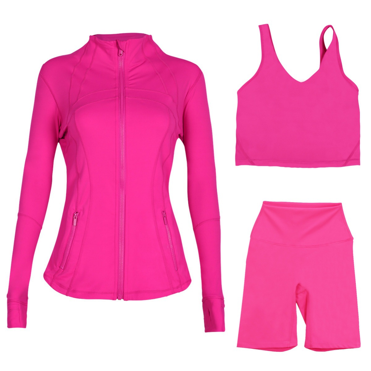 Women's 3-Piece Workout Set – Breathable Jacket, U-Back Sports Bra & 5" Shorts For Yoga, Running & Gym (S-Xxxl, 40+ Colors)​_ecoleips.com