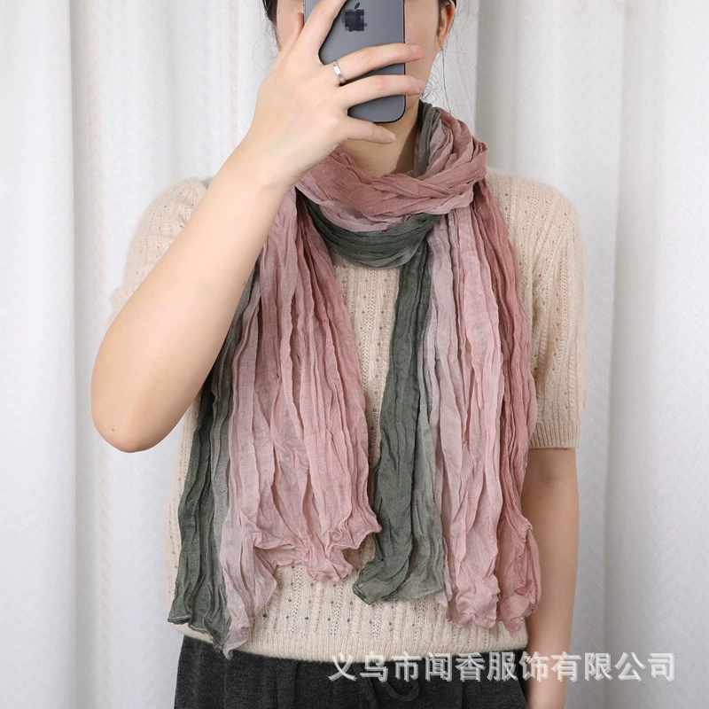 Demi-season thin keep warm scarf, retro universal cloak, cotton and linen, gradient