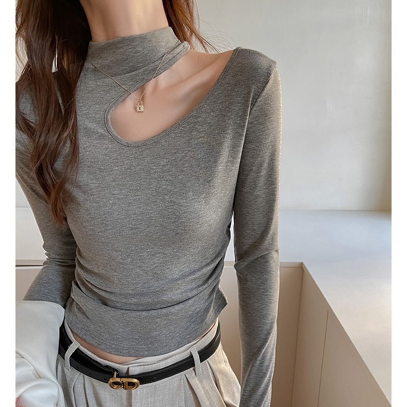 Carefully Selected Pure Lust Style Halterneck Long-Sleeved Bottoming Shirt for Women Half Turtleneck Brushed Tencel Lyocell Slimming Look Design Top
