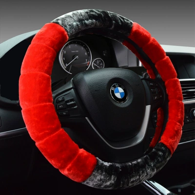 warm winter non-slip cover, Steering wheel cover - slub-red-steering-wheel-cover-round-38cm
