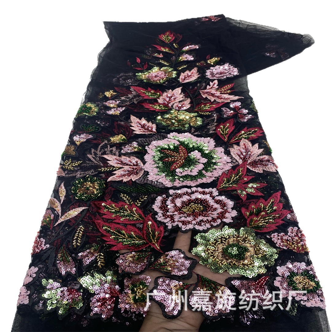 Oriente Medio Ghana estilo étnico multicolor colocación flor sequin de tubo de perlas tela bordada malla de industria pesada vestido de tela de bordado