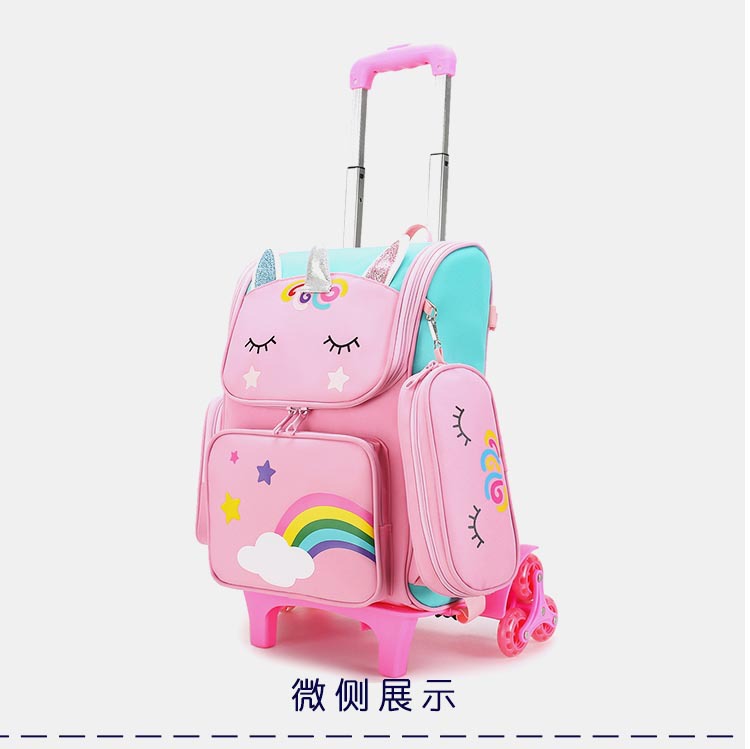 Unicornio tirón mochila para niñas 2345 grados niños escaleras de dibujos animados ligero mochila
