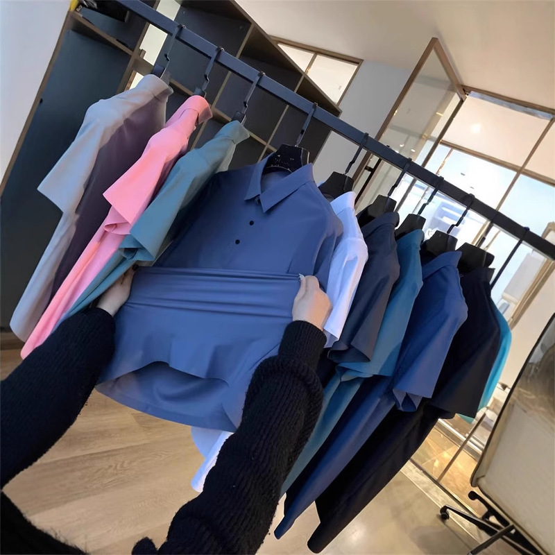 Light luxury quality! Technology ice silk fabric! No mark pressure glue! Summer Men's All-match Solid Color Lapel Polo Shirt