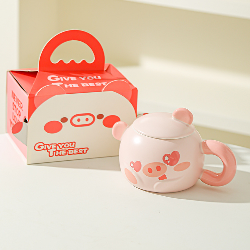 Cerdito Taza de red neta Corazón de niña rosa Hogar creativo Oficina Taza de cerámica Regalo Taza de desayuno de dibujos animados