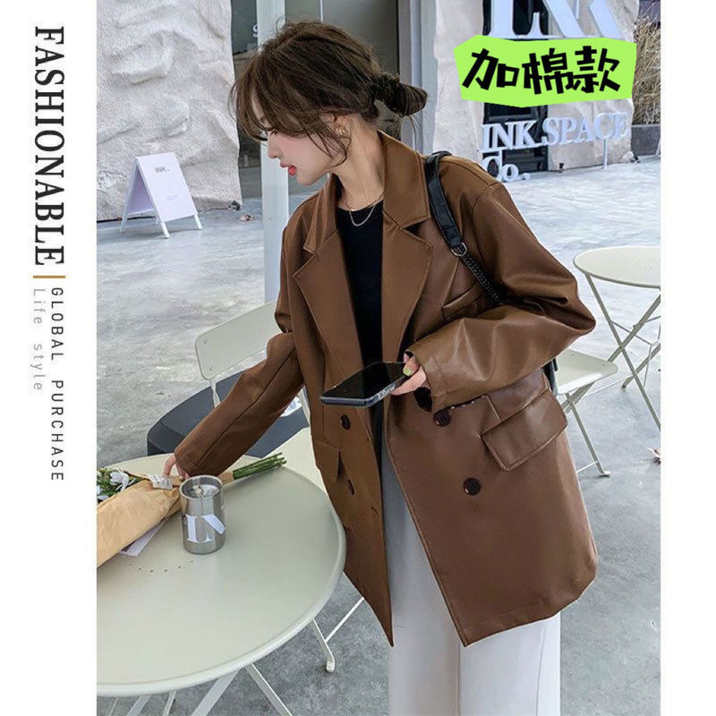 黑色加厚皮衣西装外套女秋冬2025新款高级感PU皮机车服女外套大衣|undefined