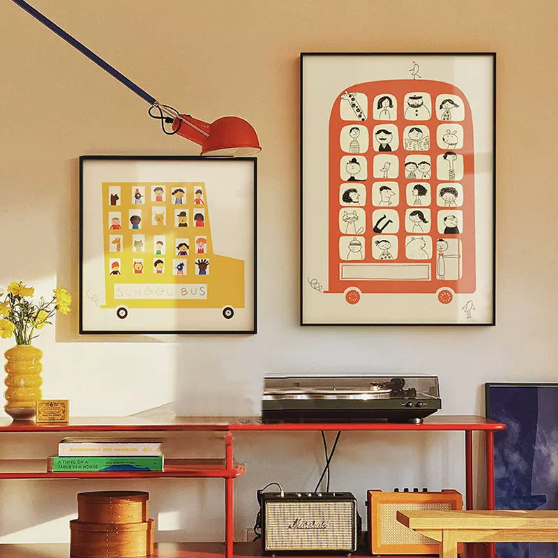 童年的快乐 北欧客厅装饰画桌面摆画卡通插画多巴胺儿童卧室挂画