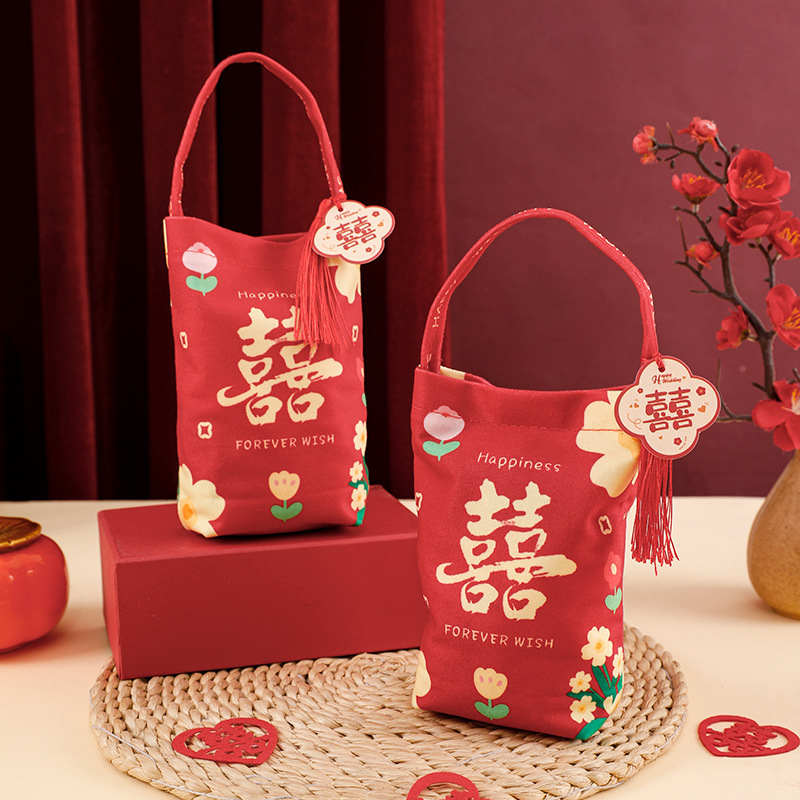 新型結婚喜糖袋中国式喜糖箱結婚式高級感お土産袋婚約無料折りたたみ喜糖袋|undefined