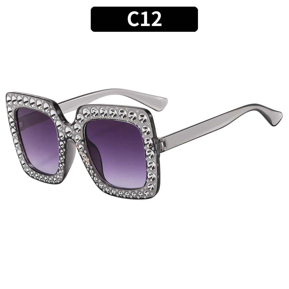 Retro Square Sunglasses, Multicolour European Style, Oversized Rhinestone Frame