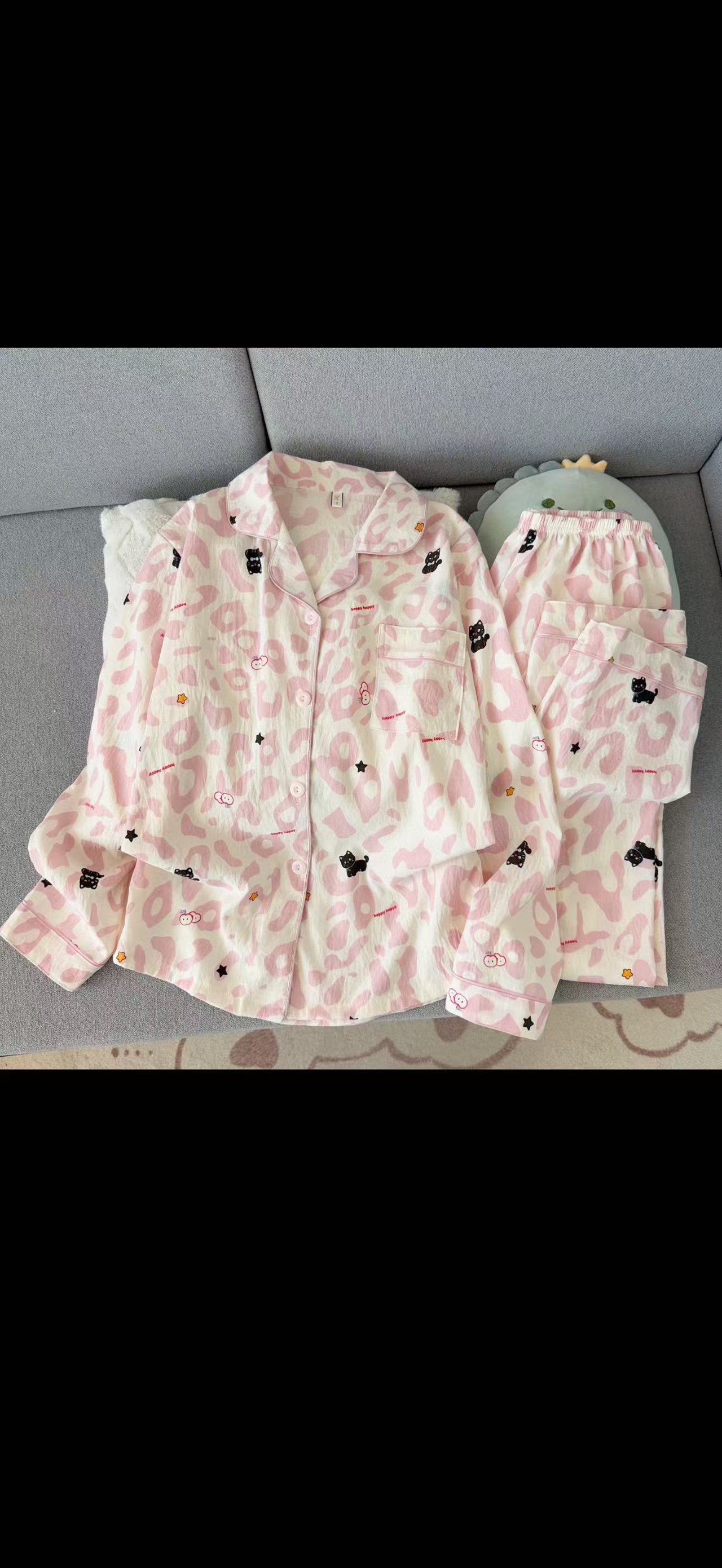 Algodón nublado al por mayor transfronterizo nuevo pijama de niña pantalones de manga larga delgados dulces dibujos animados impresión de ropa para el hogar set