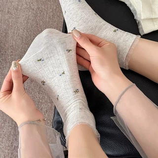 春夏薄款复古ins潮小碎花短筒蕾丝花边无骨短袜学院风运动低帮袜