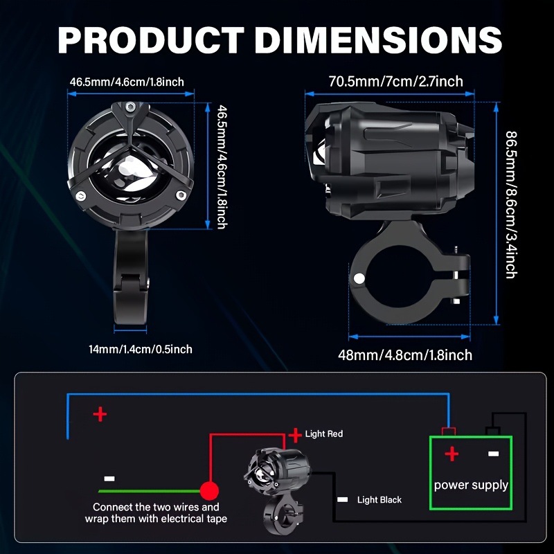Motorcycle spotlights with far and near yellow-white light, electric vehicle lights, LED electric vehicle strobe mode, front headlight with strong light