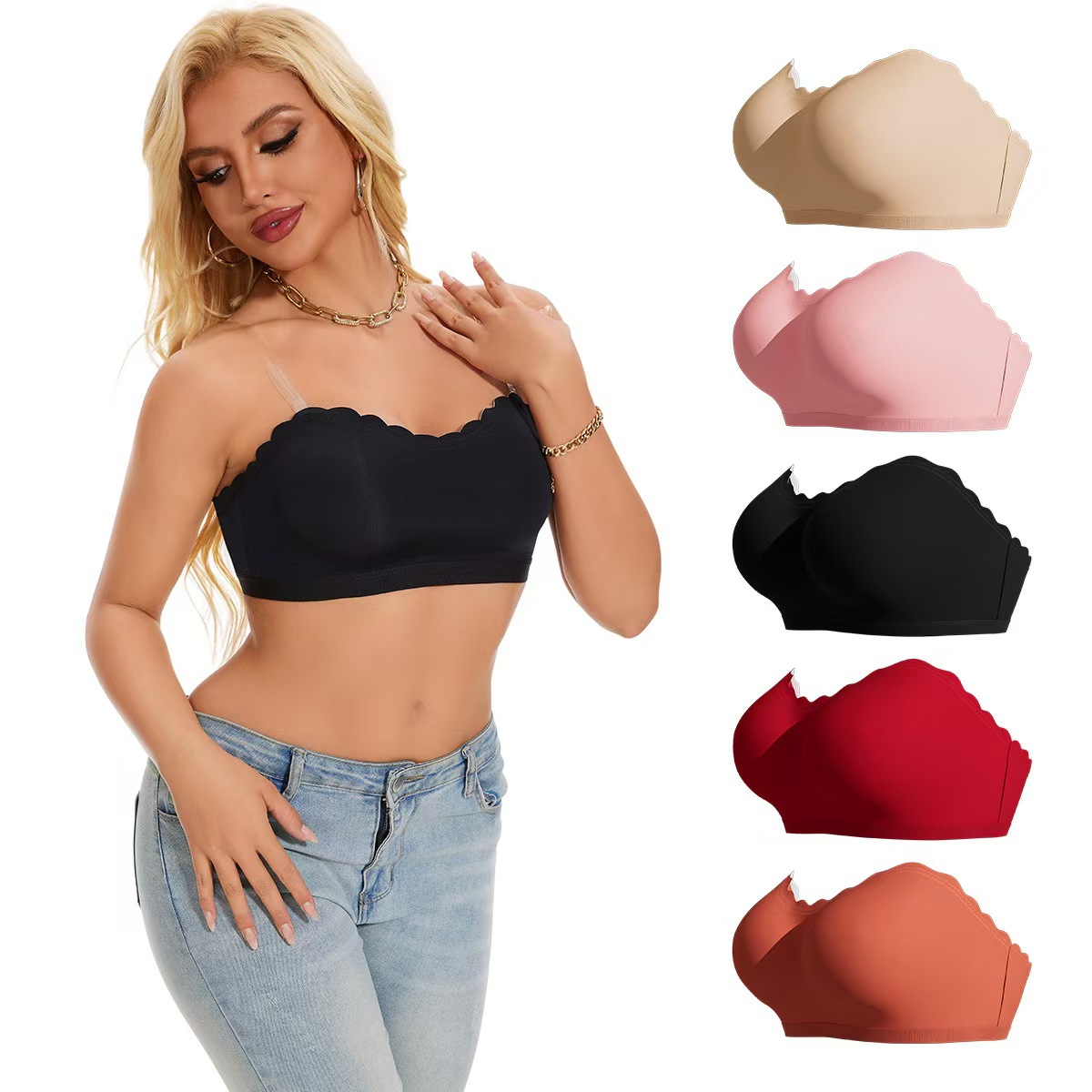 Comercio exterior Europa y América Amazon sin correa de hombro una palabra alrededor antideslizante belleza detrás de la hebilla base sostén damas envuelto en el pecho al por mayor