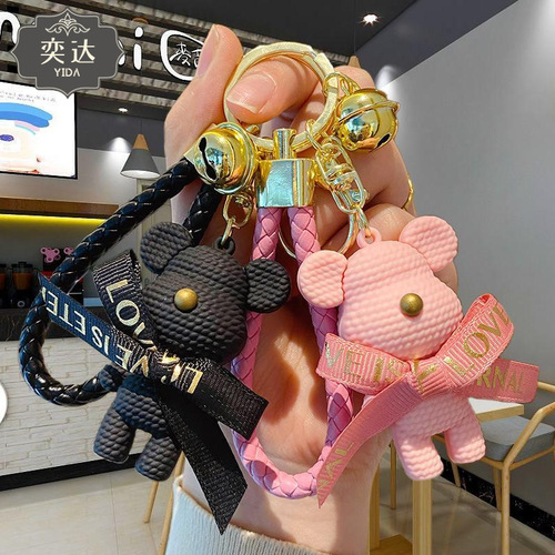 Cartoon Plush Bear Keychain Hook Pendant Cute Violent Bear Car Keychain Strap Women's Bag Hook Decor Wholesale
