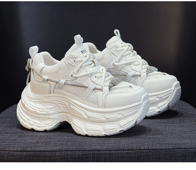 Giày sneaker nữ chunky đế dày phong cách Hàn Quốc, đính đá thời trang, phù hợp người thấp bé — M2803 màu xám, M2803 màu be chi tiết 22