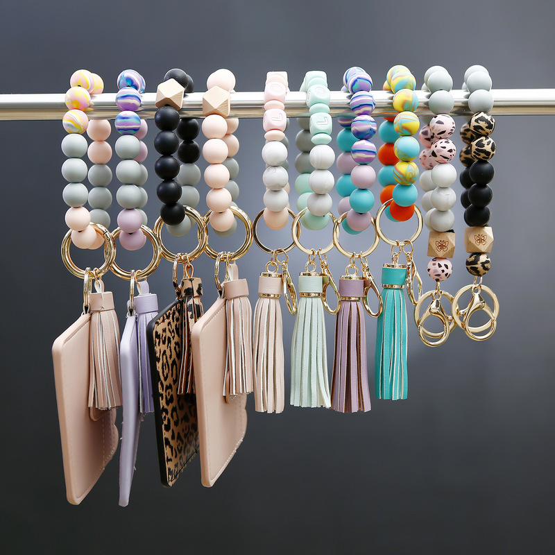 Silicone bracelet wrist key pendant PU leather tassel card key ring female package series of hand ring