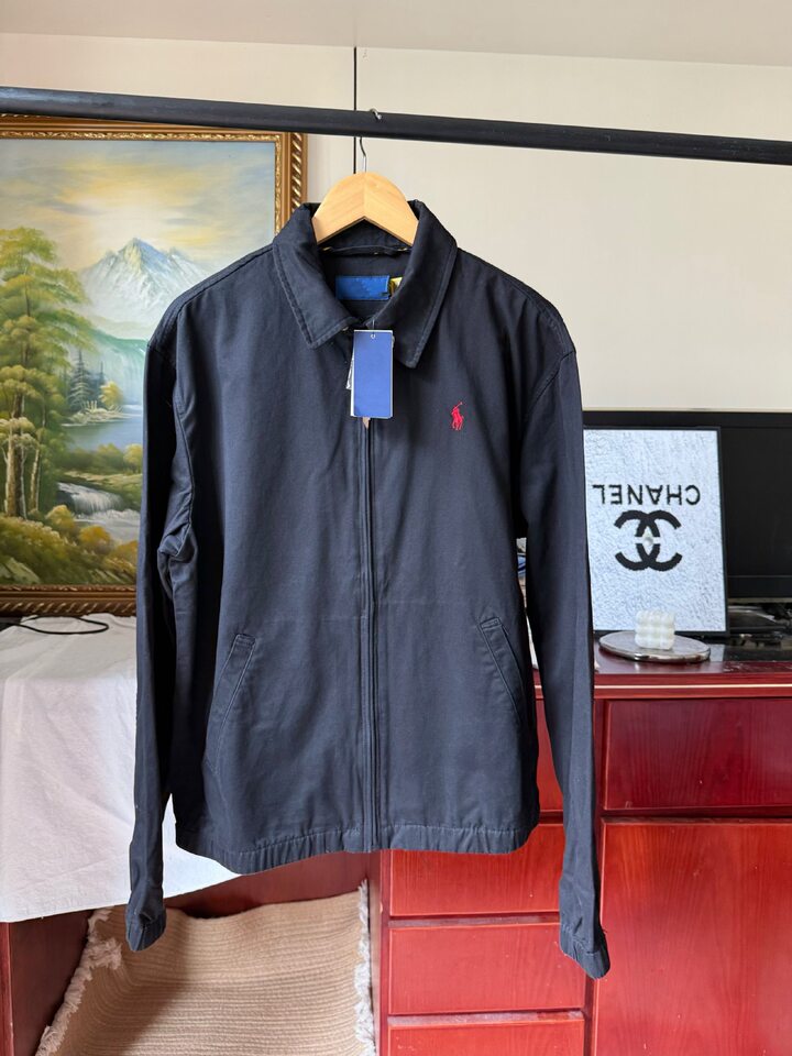Áo khoác nam cổ bẻ dáng rộng khóa kéo phối logo ngực, dài tay mặc thu — Lót trong màu kaki chi tiết 8