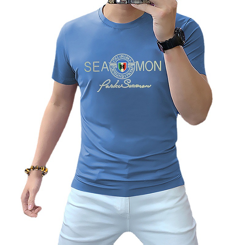 Verano nuevo de alta textura de algodón mercerizado ropa de hombre de lujo europeo de gama alta marca de moda de manga corta Camiseta de los hombres