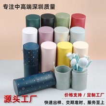 跨境现货化妆刷桶收纳筒PU皮革桌面笔筒大容量收纳桶便携式化妆桶