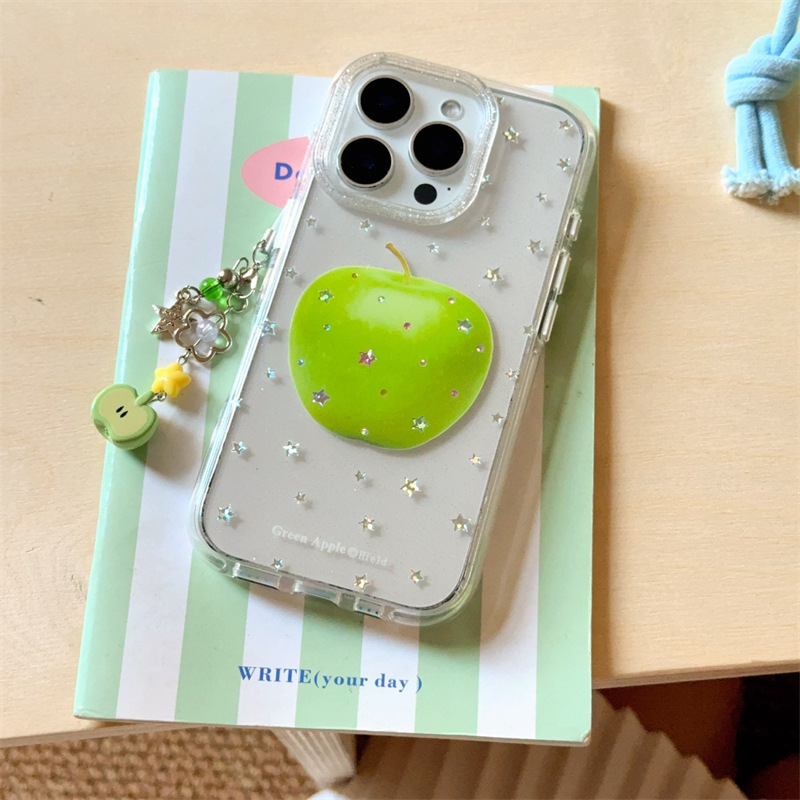 Flash Diamond Star Green Apple para iPhone16 funda para teléfono móvil 15ProMax fresco 14/13 pareja 16PM