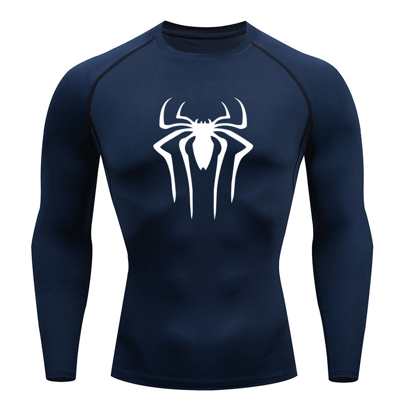 クロスボーダースパイダープリントタイツTシャツ速乾性高弾性スポーツトップクロスボーダーメーカー販売メンズフィットネスウェア|undefined