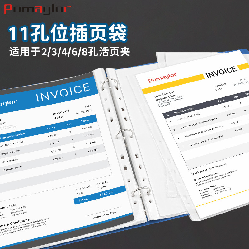 11 agujeros bolsa de archivo a4 bolsa de plástico carpeta de hoja transparente inserción de una sola página funda de archivo bolsa de plástico sellado bolsa de película