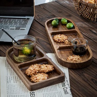 Japanese Acacia Wood Oval Retro Divided Dinner Plate Preparation Plate Commercial Display Wooden Plate Dried Fruit Snack Plate