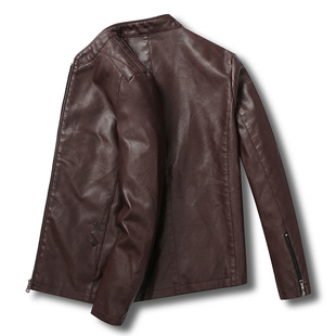 Spring and Autumn New Men's Leather Jacket Baseball Collar Jacket Youth Versatile Leather Jacket Handsome and Trendy