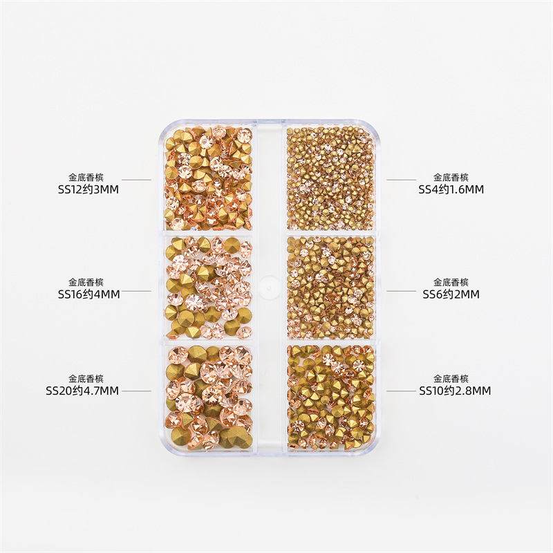 Internet celebridad nuevo estilo manicura pila diamante 6 rejilla en caja blanco rosa puntiagudo inferior diamante rhinestone nail joyería al por mayor