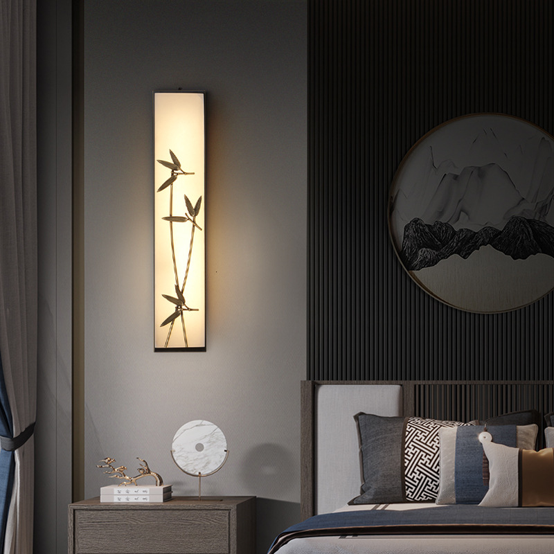 Nueva lámpara de pared de mármol de cobre de estilo chino, lámpara de pared de fondo de TV de sala de estar moderna, lámpara de cabecera de dormitorio Zen de estilo chino