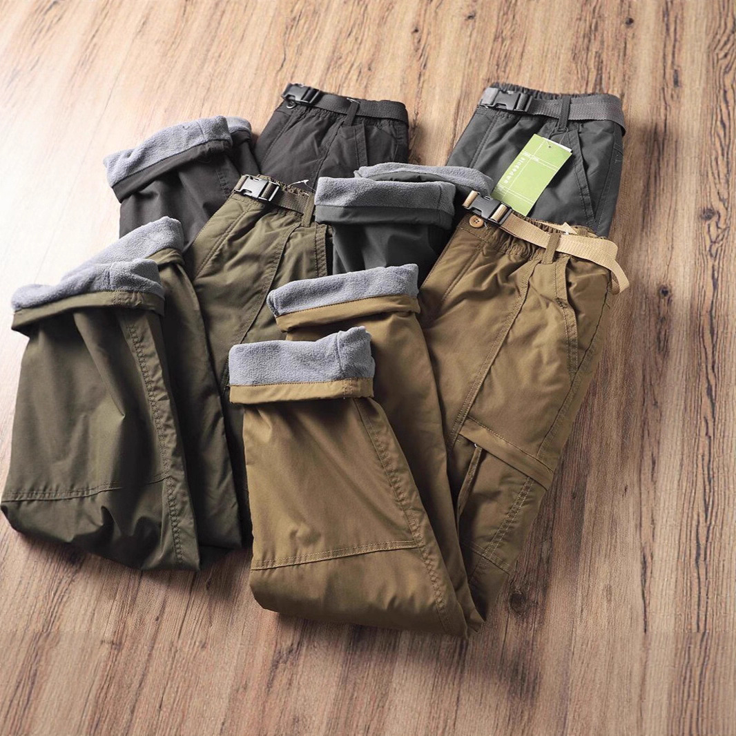 Windproof and Waterproof Outdoor Men's Winter Thickened Casual Pants, Straight-Leg Fleece-Lined Softshell Work Pants, Loose Fit