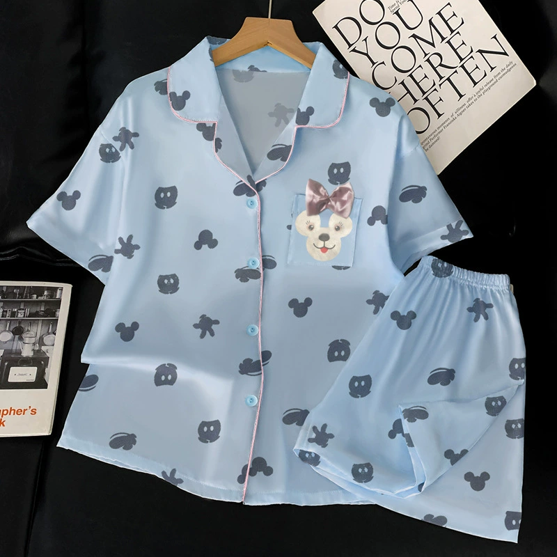 Silk Summer Pajama Set, Thin Cardigan & Shorts, Lightweight Sleepwear, Multiple Colors