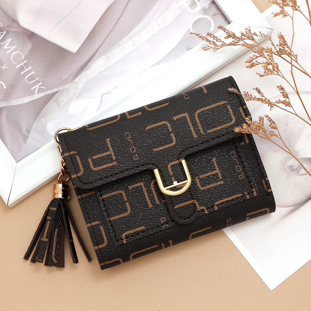 European and American Style Letter Print Buckle Women's Short Wallet Mini Fold Card Holder Purse for Women Handbag