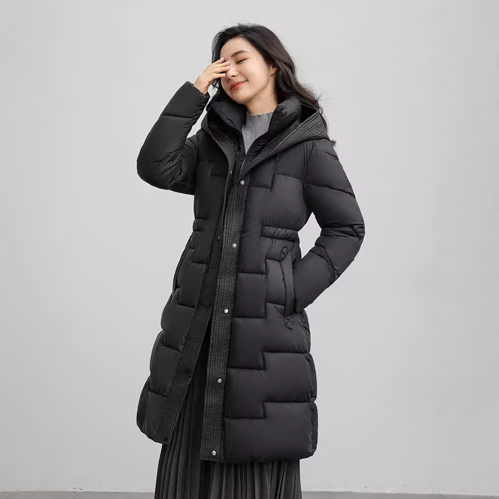 Estación europea con capuchón de algodón de pluma para mujeres 2024 ropa de invierno nuevo tipo de cuerpo más largo de la rodilla abrigo de marea caliente image 3