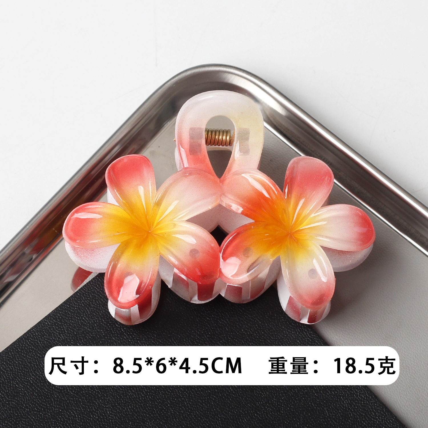 Clip de agarre de flor de frangipani de color caramelo caliente de Amazon transfronterizo Horquilla de flor de color transparente Horquilla de estilo de vacaciones de viaje