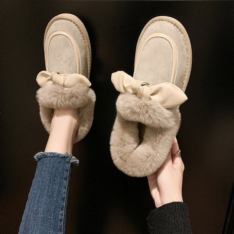 2023 Autumn and Winter New Casual Plush and Thickened Warm Bread Short Tube Bow Cotton Shoes_voghion.com