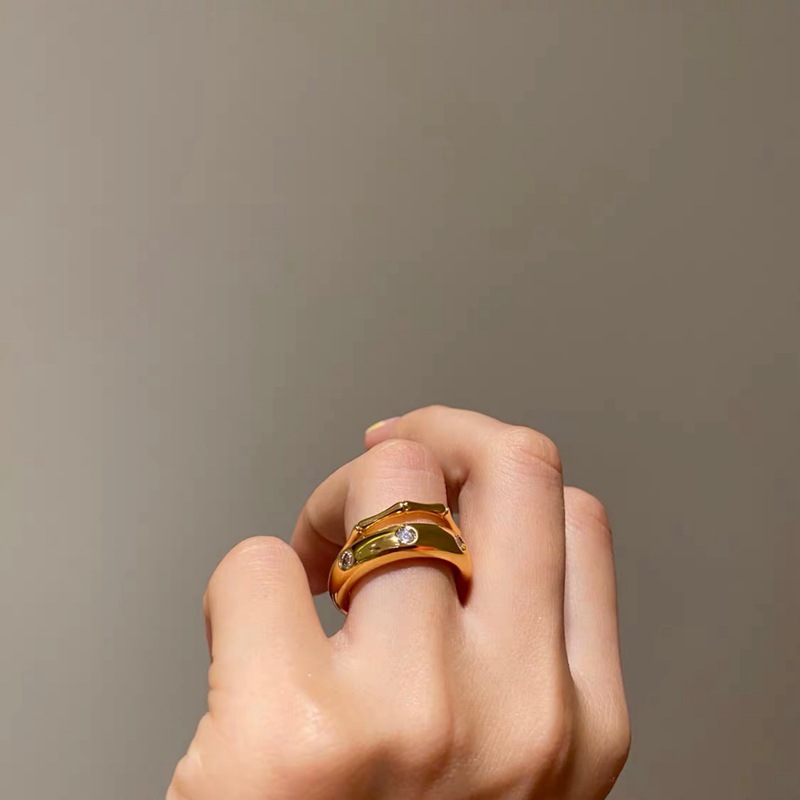 Bow Knot Pattern Women'S Gender Brass Plated Fashionable Retro Micro-encrusted Zircon Glossy Rough Gold Copper Ring Stacking