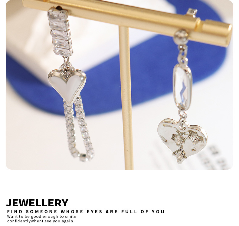 Fashion Heart Shape Titanium Steel Copper Plating Inlay Zircon Drop Earrings 1 Pair