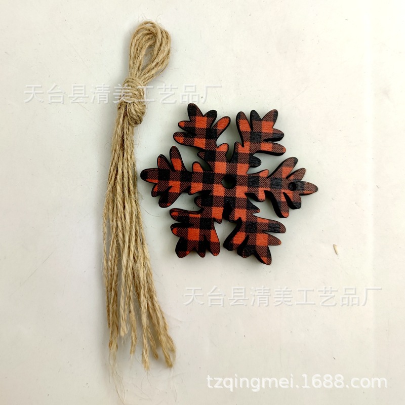 33 piezas de madera de la serie navideña a cuadros negros anaranjados colgante de decoración navideña se pueden combinar libremente 10 piezas en un paquete