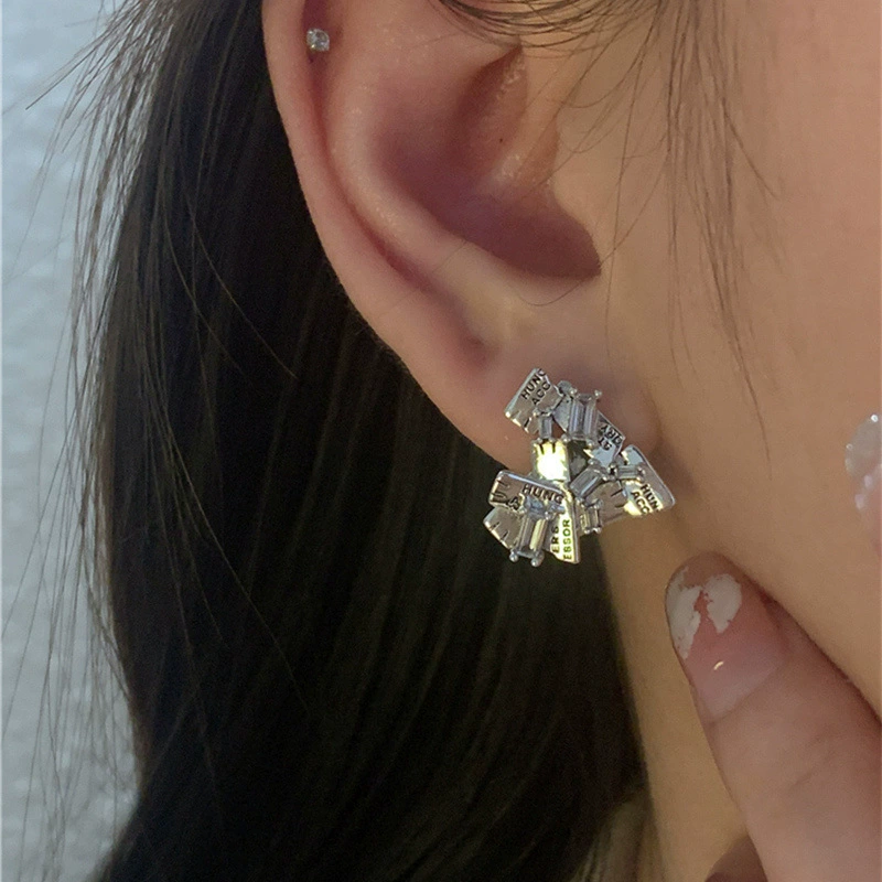 Retro earrings with letters, high-quality style, 925 sample silver